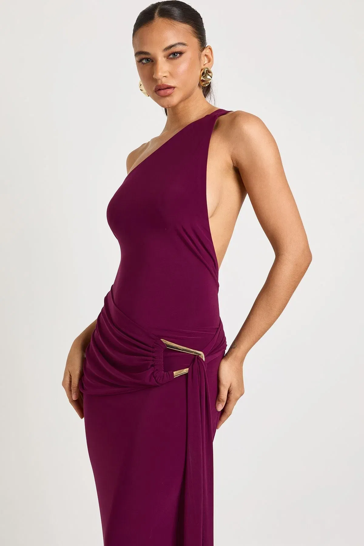 One Shoulder Trim Waist Wrap Maxi Dress