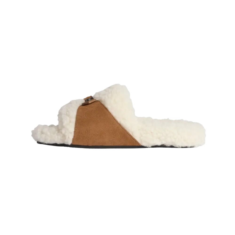 Balenciaga Furry Open Mule In Off White