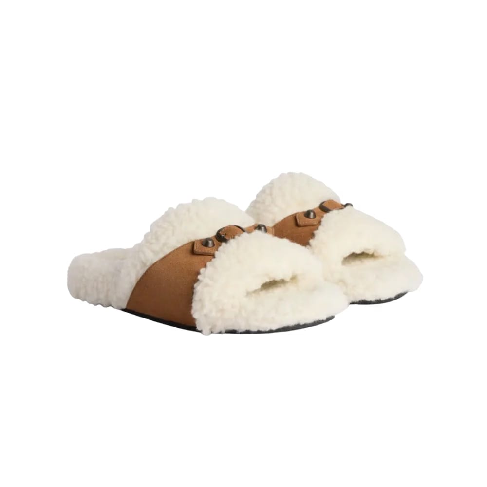 Balenciaga Furry Open Mule In Off White