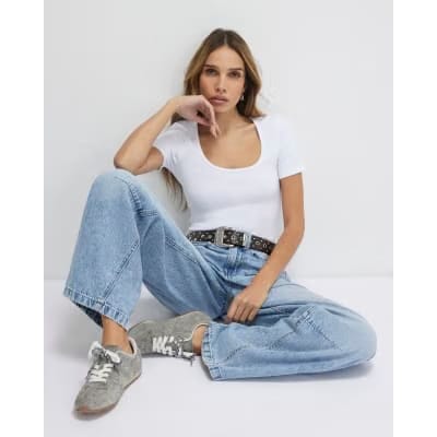 White Short Sleeve Scoop Neck T-Shirt