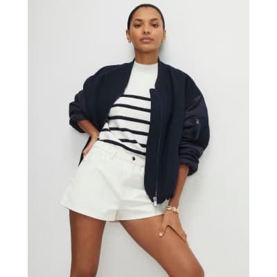 Cream Denim Elasticated A Line Shorts