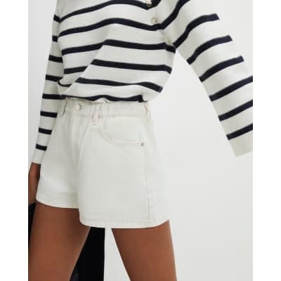 Cream Denim Elasticated A Line Shorts