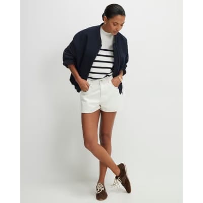 Cream Denim Elasticated A Line Shorts