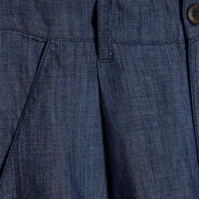Blue Linen Blend Denim Wide Leg Trousers