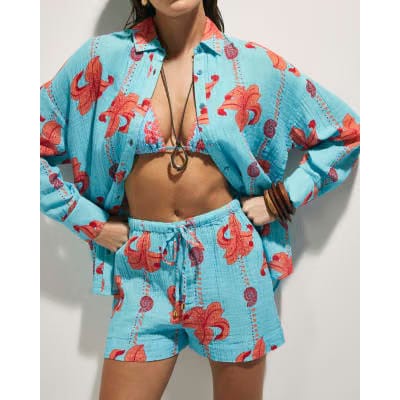 Blue Palm Print Beach Shorts