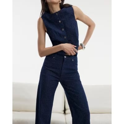 Blue Stripe Relaxed Straight Jeans