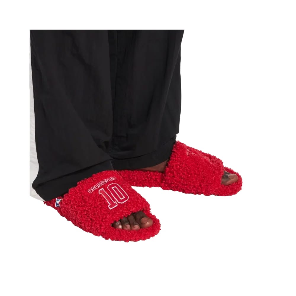 Balenciaga NBA Collaboration Furry Open Mule In Red