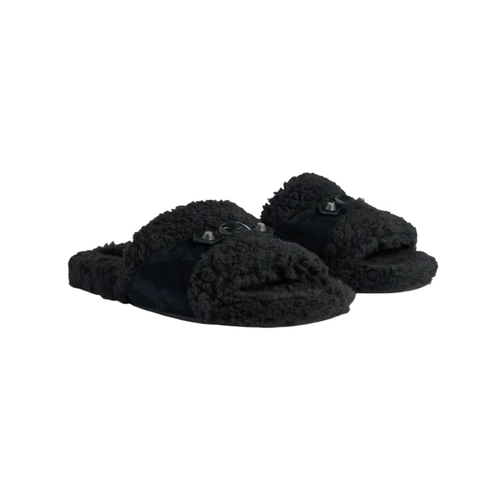 Balenciaga Furry Open Mule In Black