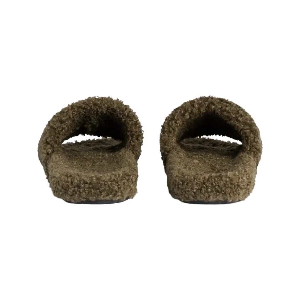 Balenciaga Furry Open Mule In Army Green