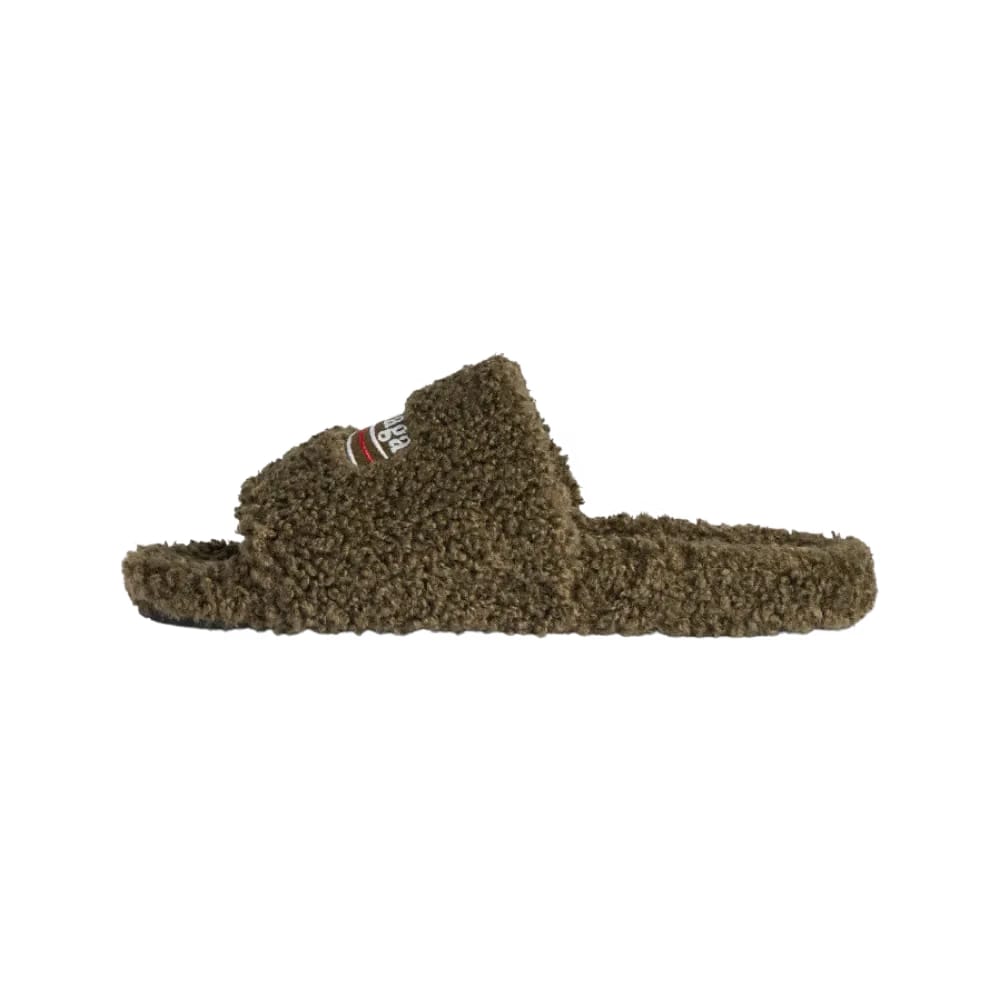 Balenciaga Furry Open Mule In Army Green