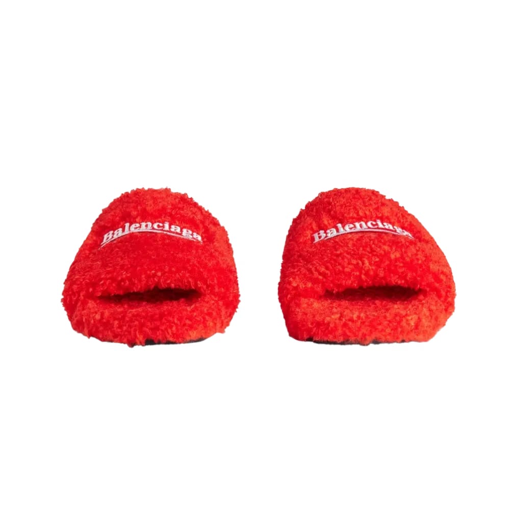 Balenciaga Furry Open Mule In Pop Orange
