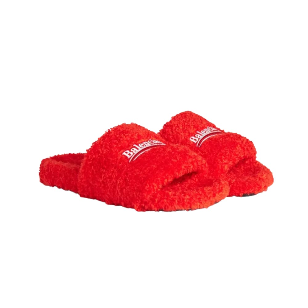 Balenciaga Furry Open Mule In Pop Orange