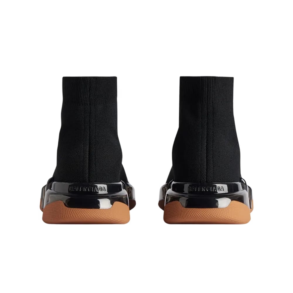 Balenciaga Speed 2.0 Full Clear Sole Recycled Knit Sneaker In Black And Orange