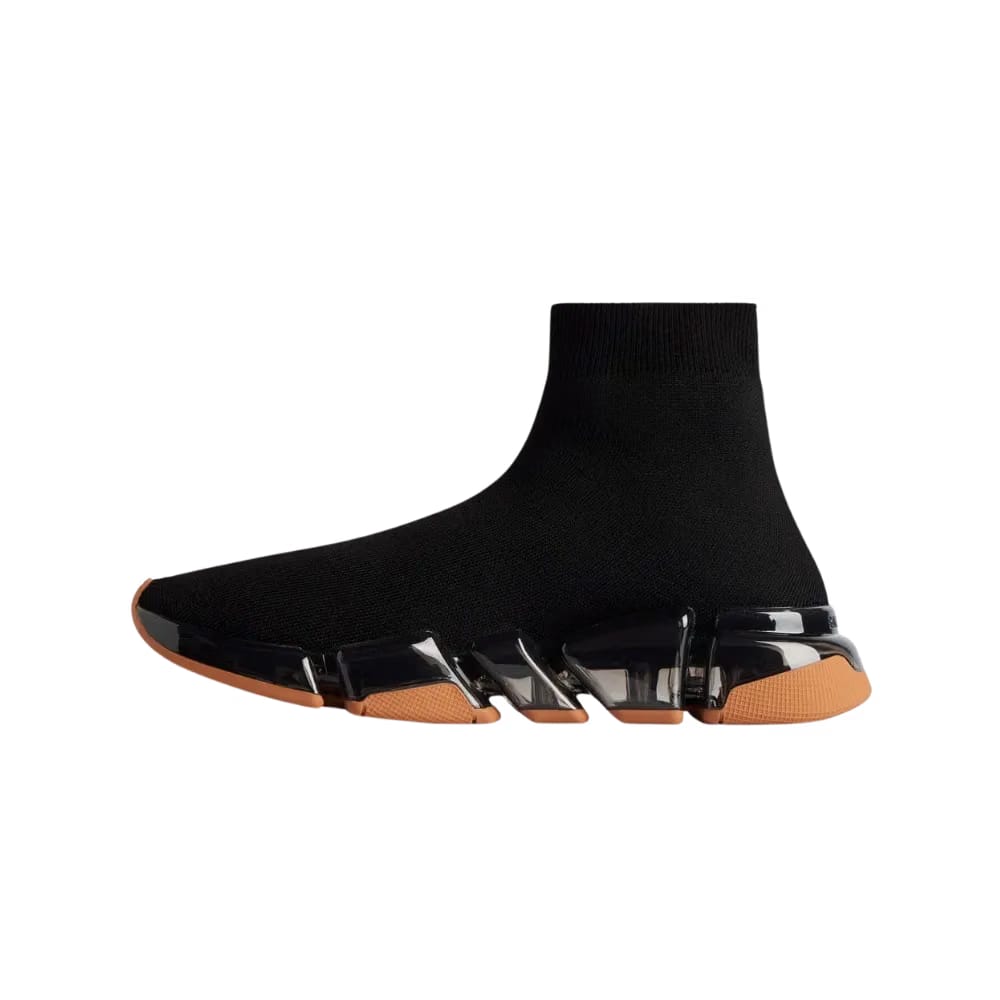 Balenciaga Speed 2.0 Full Clear Sole Recycled Knit Sneaker In Black And Orange