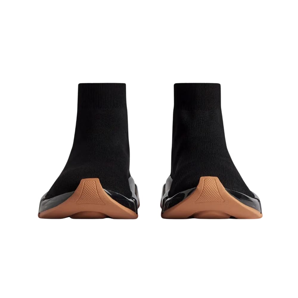 Balenciaga Speed 2.0 Full Clear Sole Recycled Knit Sneaker In Black And Orange