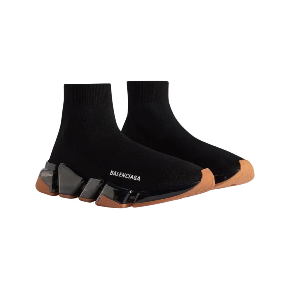 Balenciaga Speed 2.0 Full Clear Sole Recycled Knit Sneaker In Black And Orange