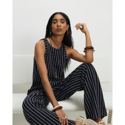 Navy Stripe Wide Leg Joggers