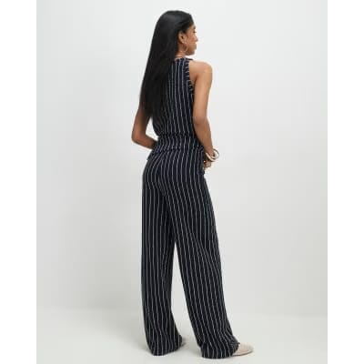 Navy Stripe Wide Leg Joggers