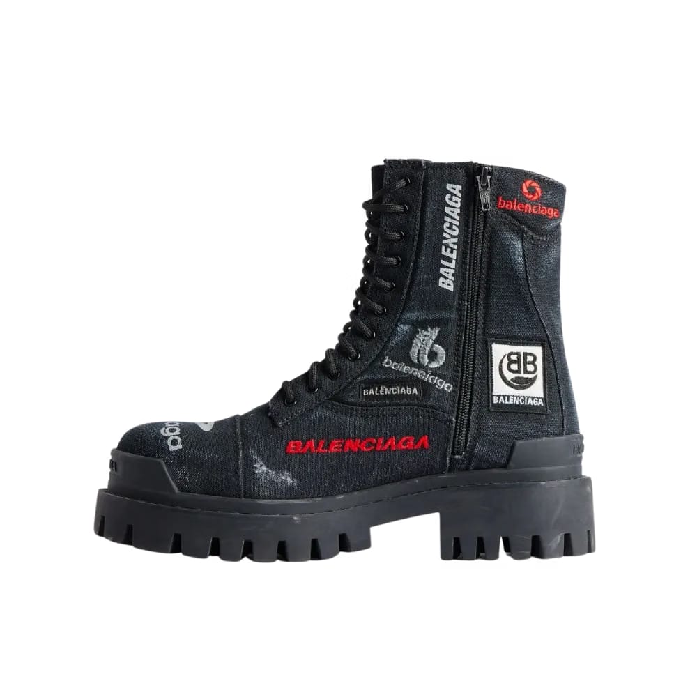 Balenciaga Combat Strike Boot In Black Cotton Canvas