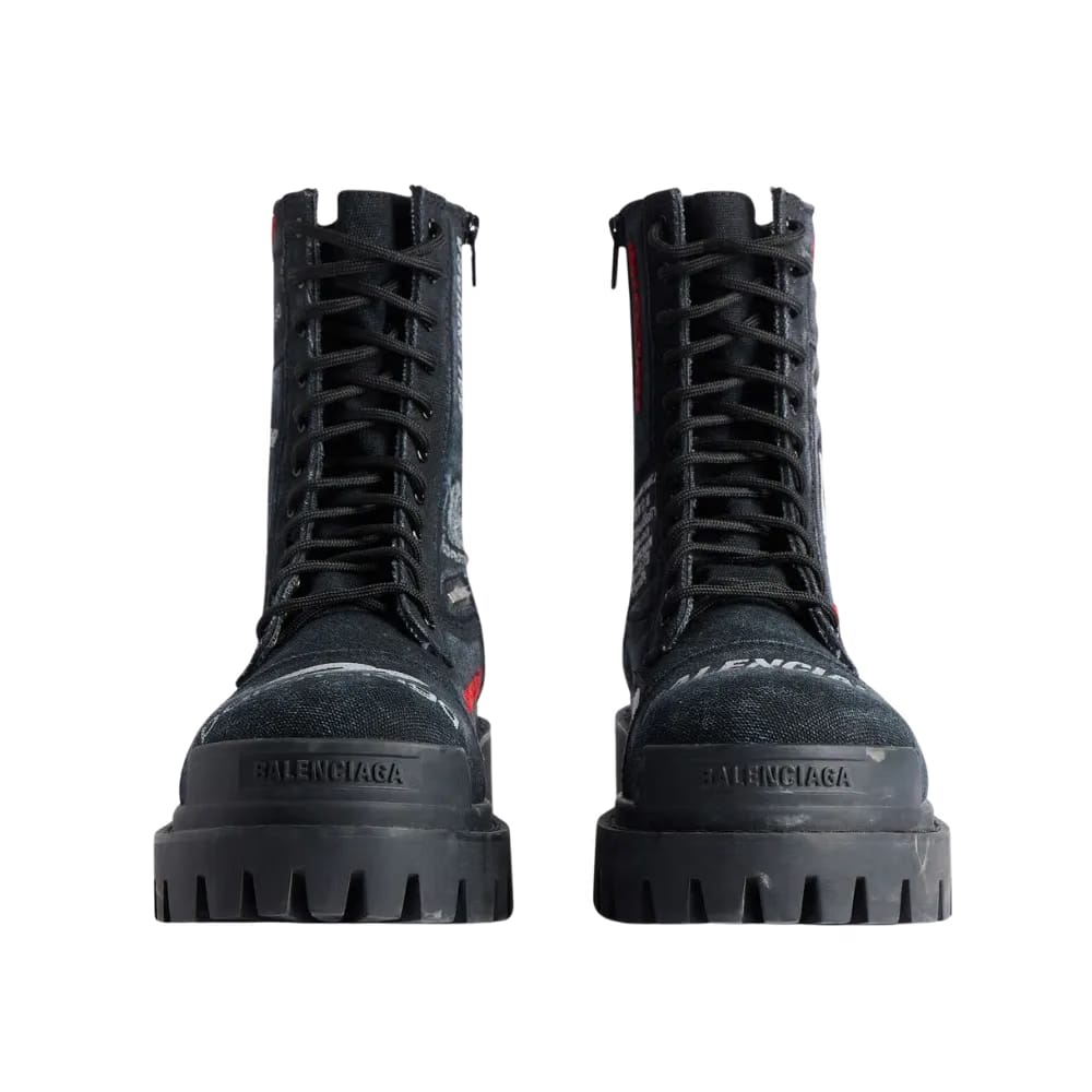 Balenciaga Combat Strike Boot In Black Cotton Canvas