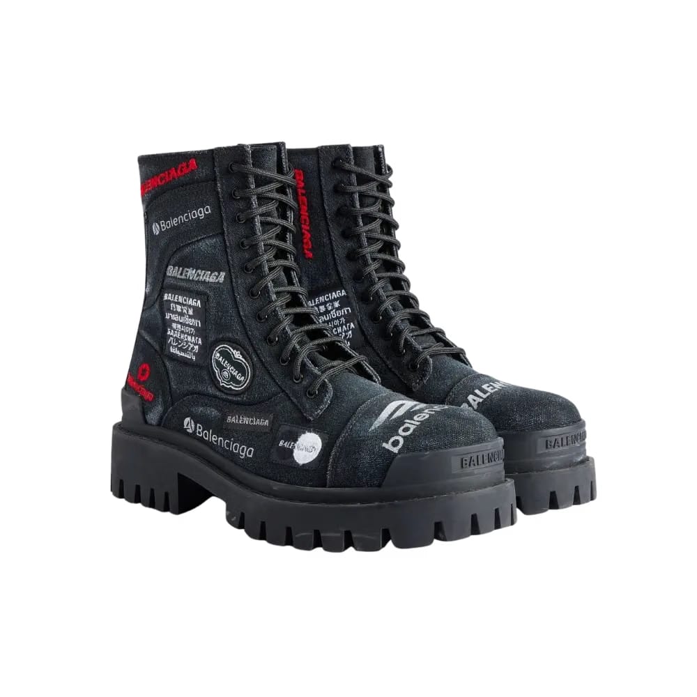 Balenciaga Combat Strike Boot In Black Cotton Canvas