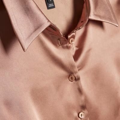 Brown Satin Slim Fit Long Sleeve Shirt