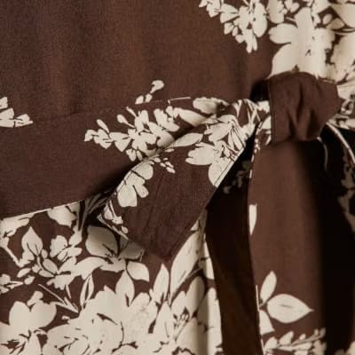Brown Floral Shaped Mini Dress