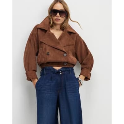 Blue High Waisted Tie Detail Wide Leg Jeans