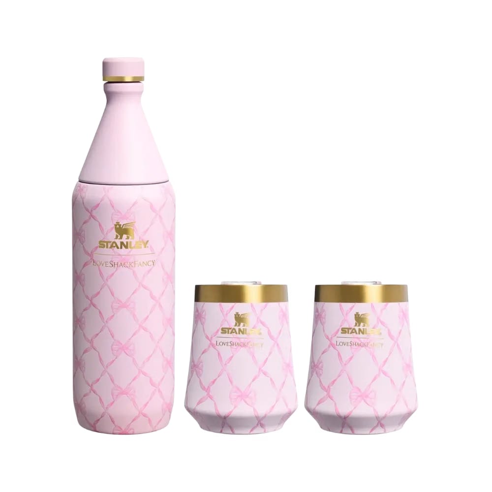 Stanley 1913 x LoveShackFancy Holiday Reserve All Day Wine Set (34OZ) Baby Bow Pink Peppermint