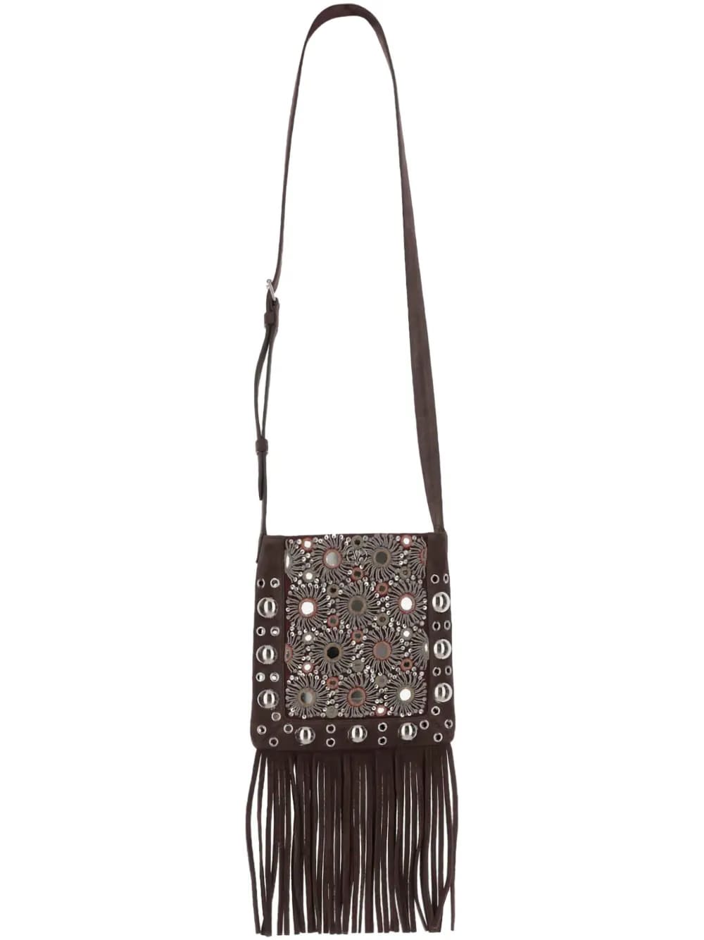 mirror-embellished fringe-trim shoulder bag