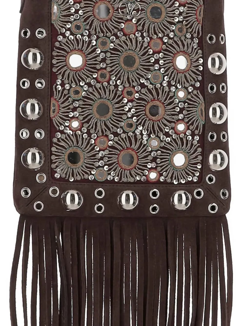 mirror-embellished fringe-trim shoulder bag