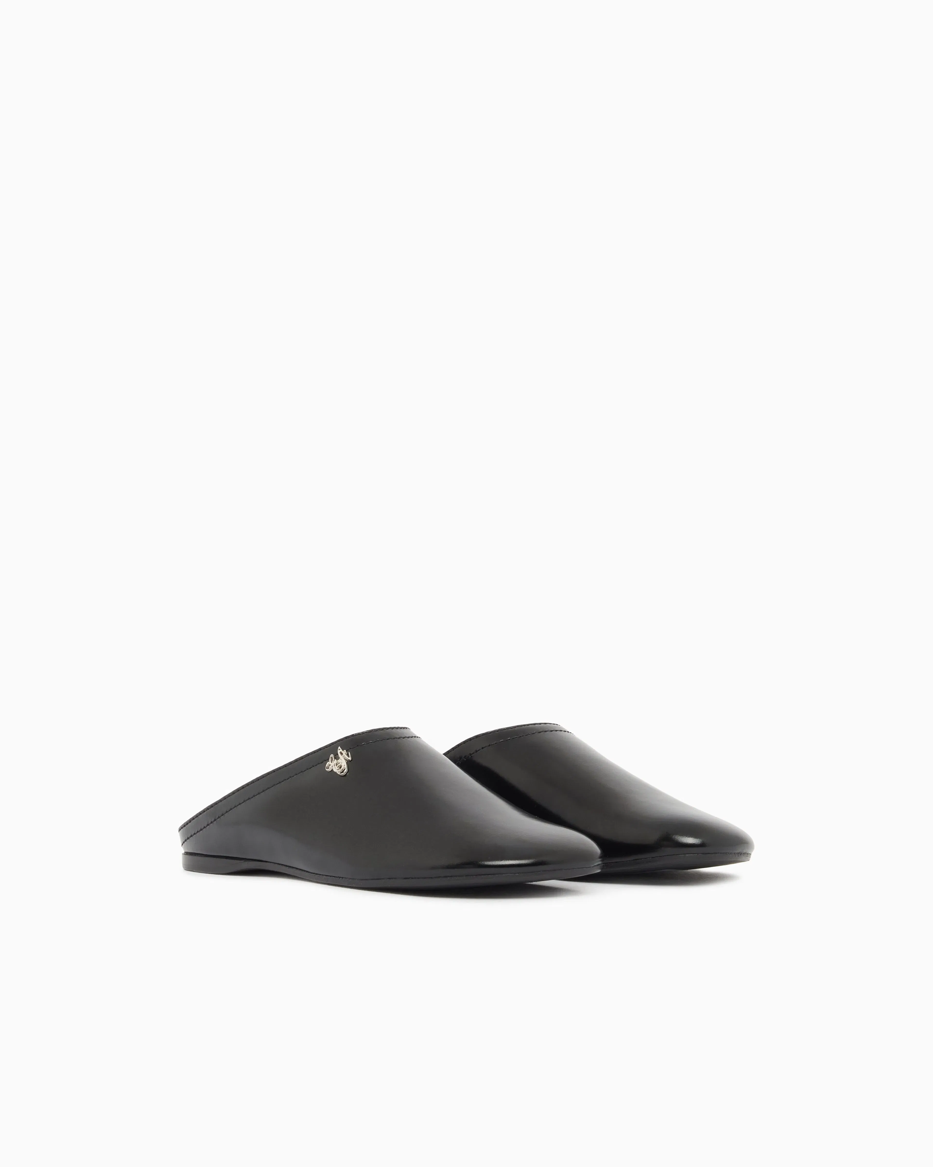 Emporio Armani Mules In Brushed Shiny Leather Black