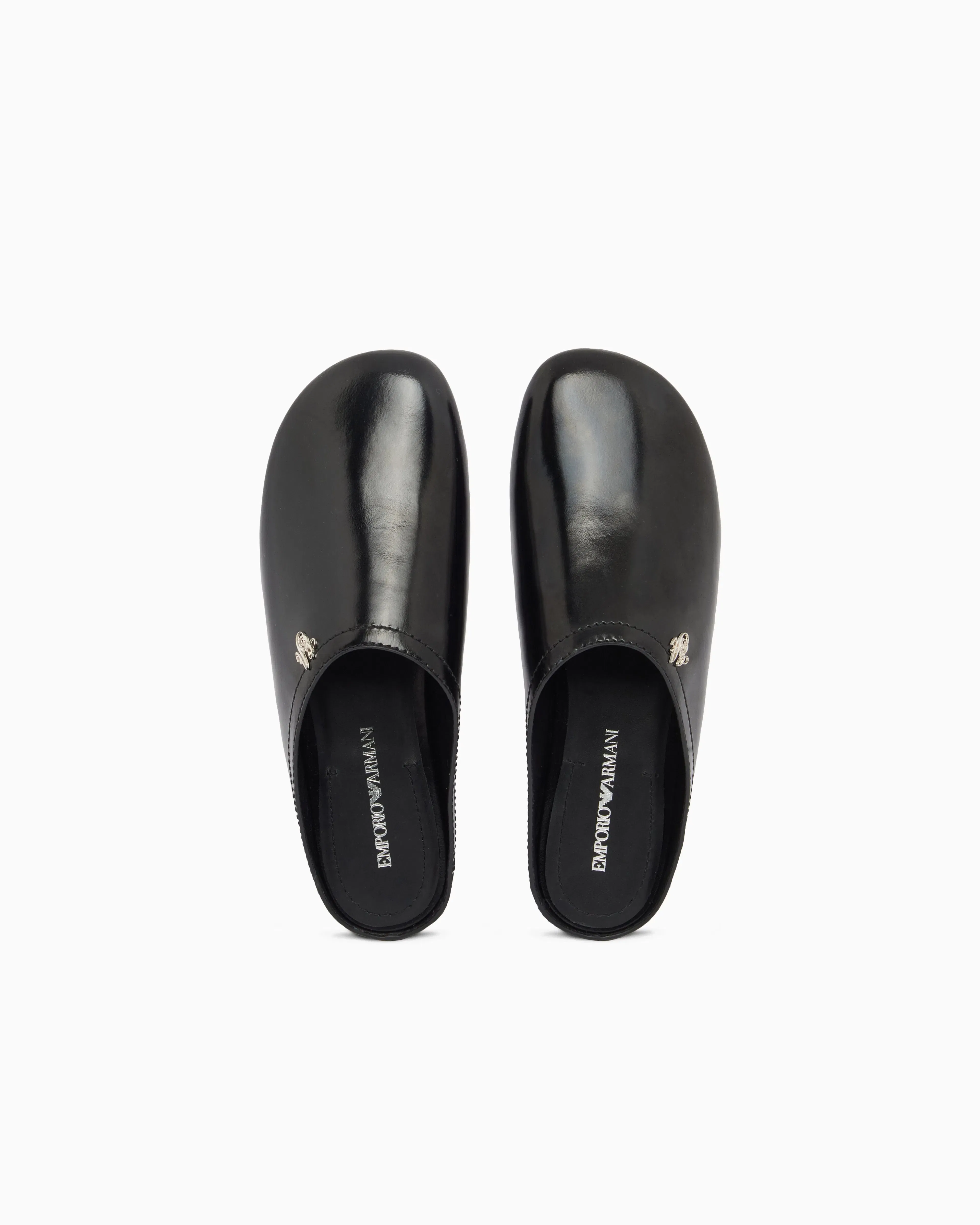 Emporio Armani Mules In Brushed Shiny Leather Black