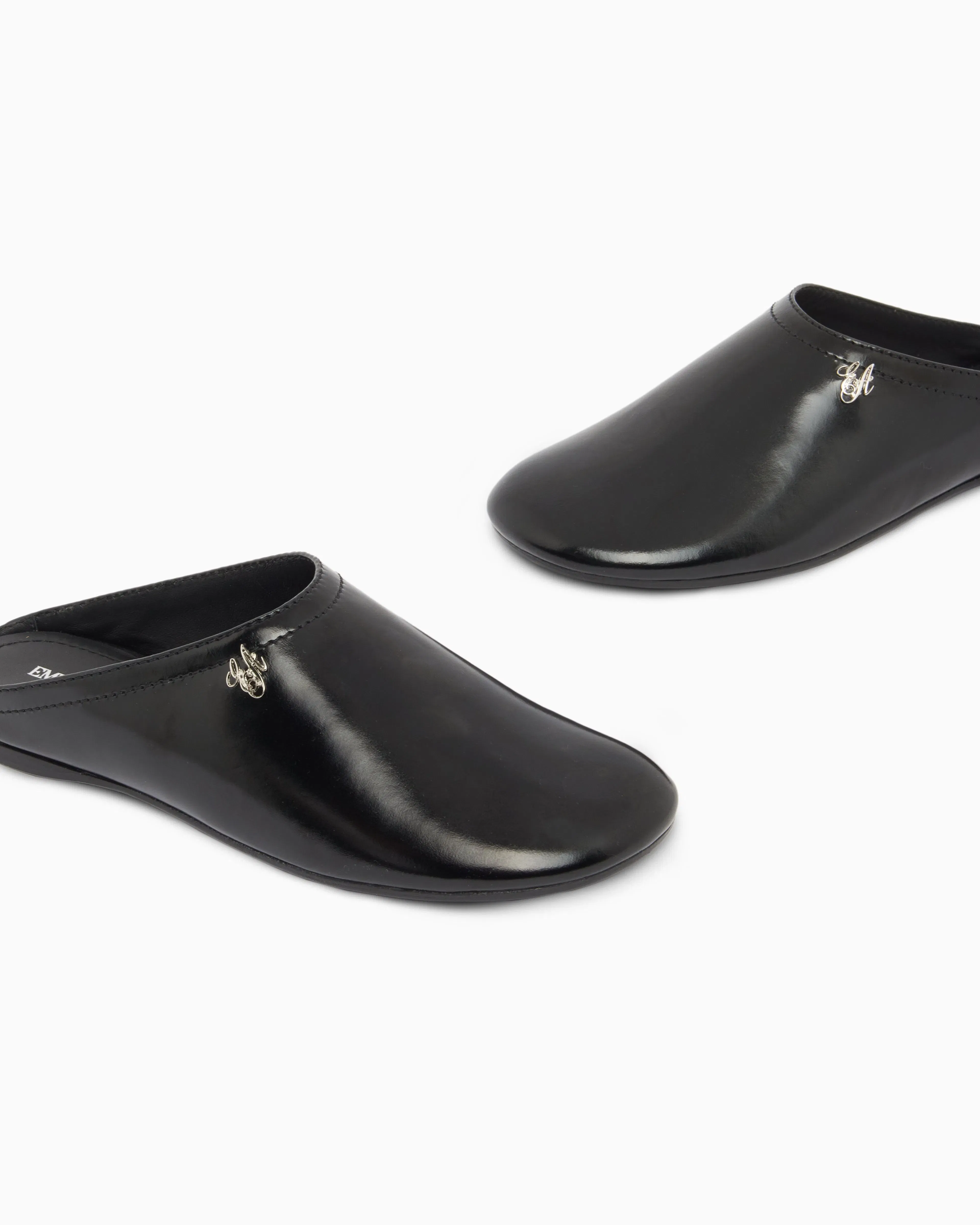 Emporio Armani Mules In Brushed Shiny Leather Black