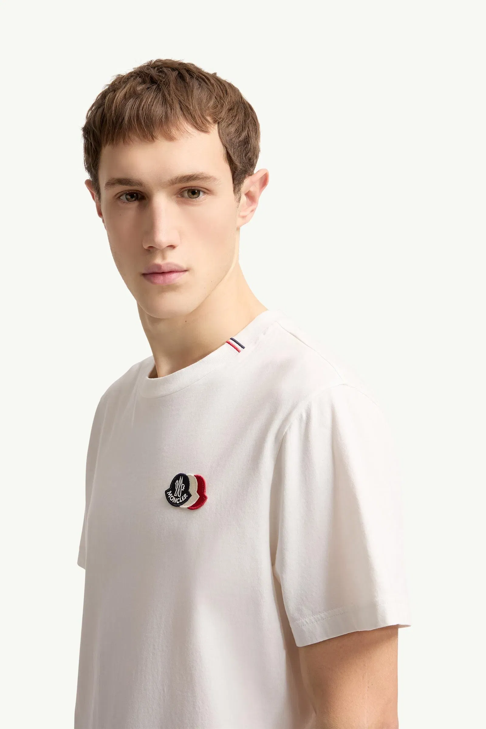 Moncler Embroidered Tricolor Logo Cotton T-Shirt White White