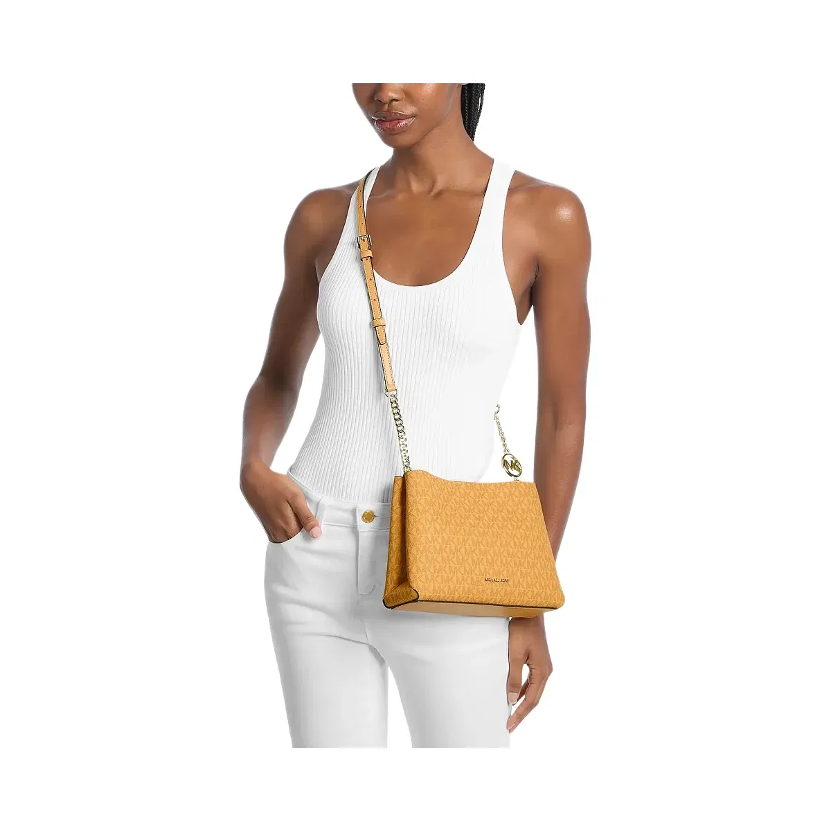 Michael Kors Christina Small Signature Logo Crossbody Bag Honeywheat