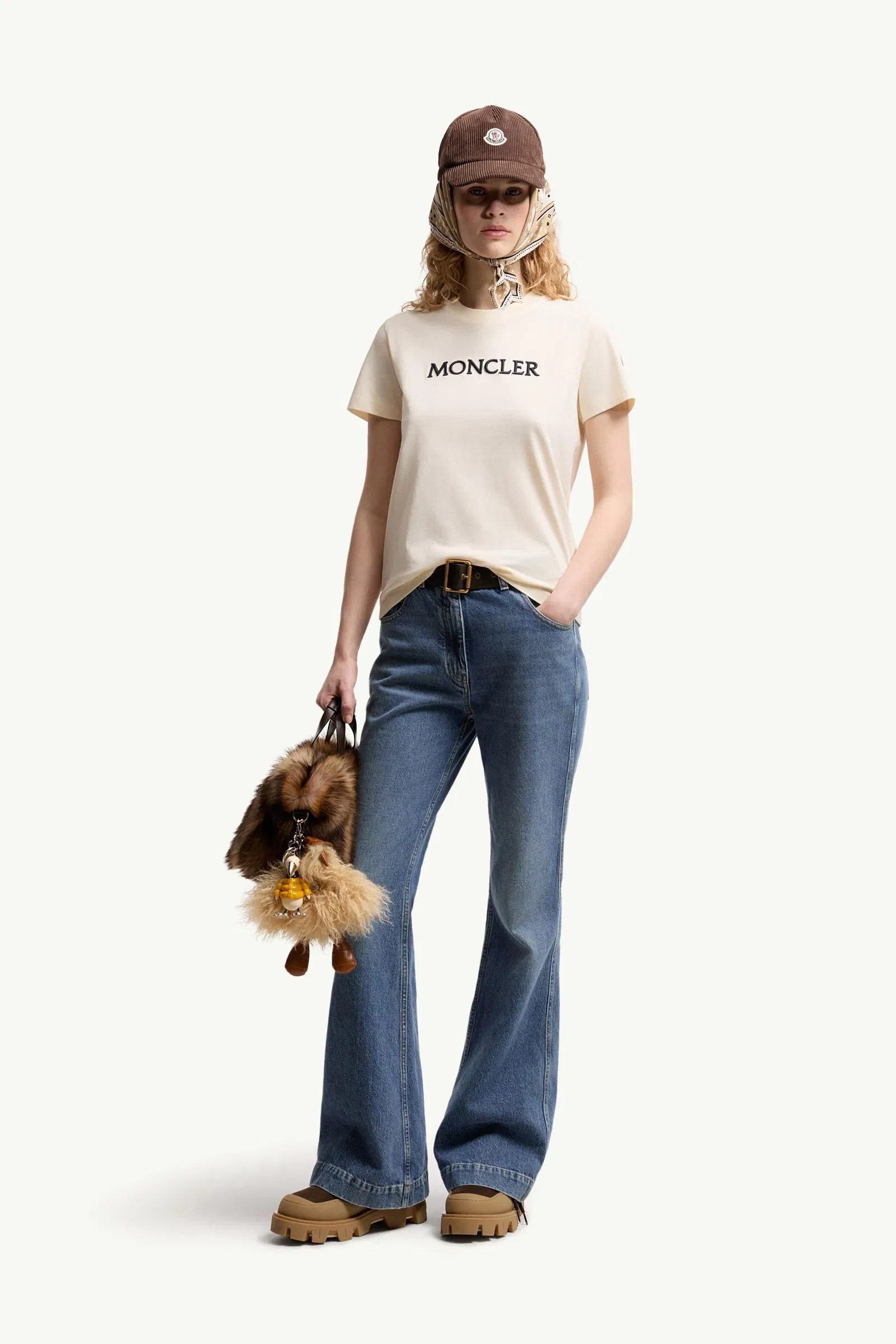 Moncler Embroidered Tonal Logo Cotton T-Shirt White White