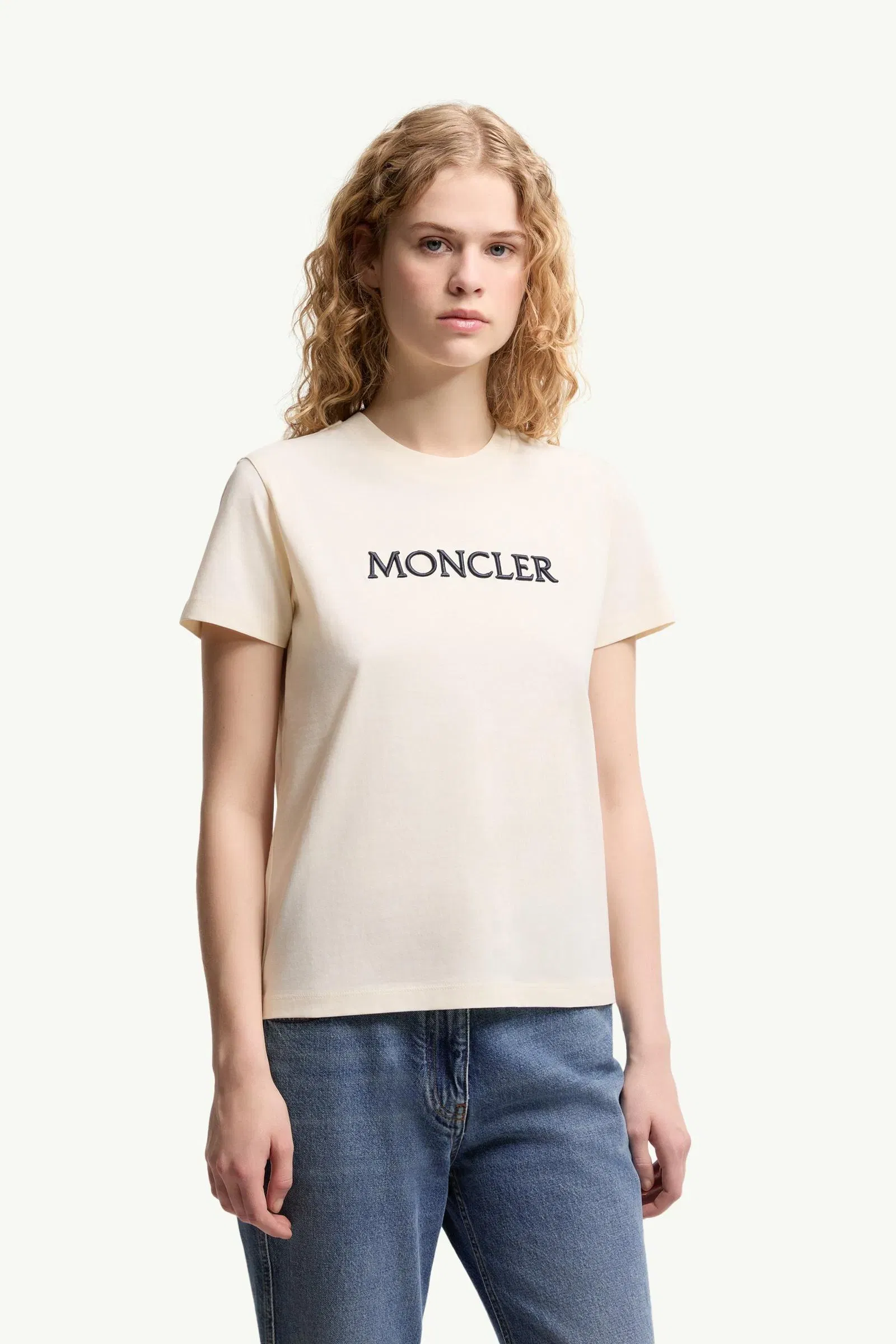 Moncler Embroidered Tonal Logo Cotton T-Shirt White White