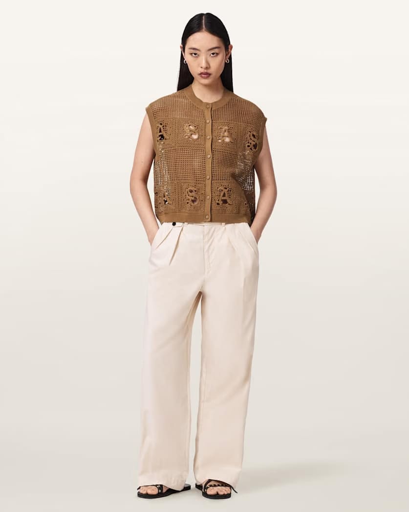 AllSaints Kyra Crochet Cotton Waistcoat Women's Pinto Brown Women's