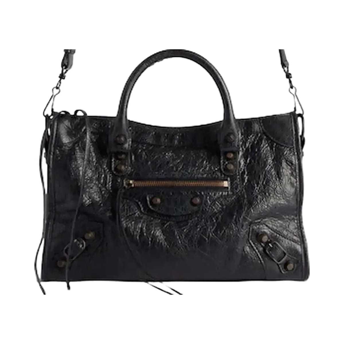 Balenciaga Le City Small Bag In Black Arena Storico Lambskin Brass Hardware Black