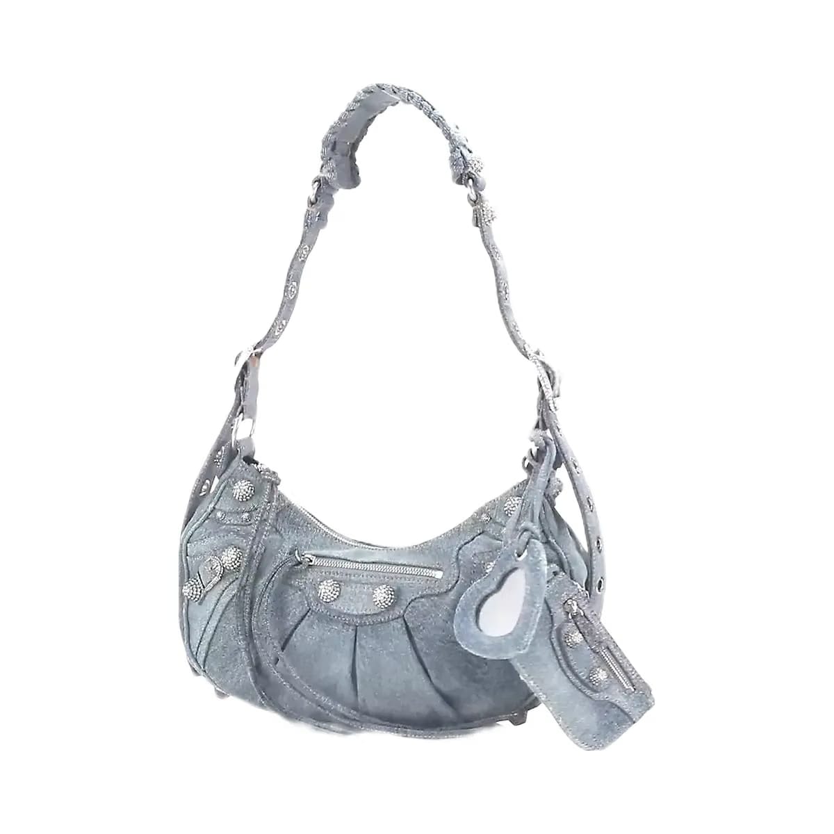 Balenciaga Le Cagole Small Shoulder Bag In Denim With Rhinestones