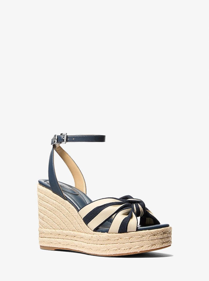 Michael Kors Elena Striped Linen Blend Wedge Sandal