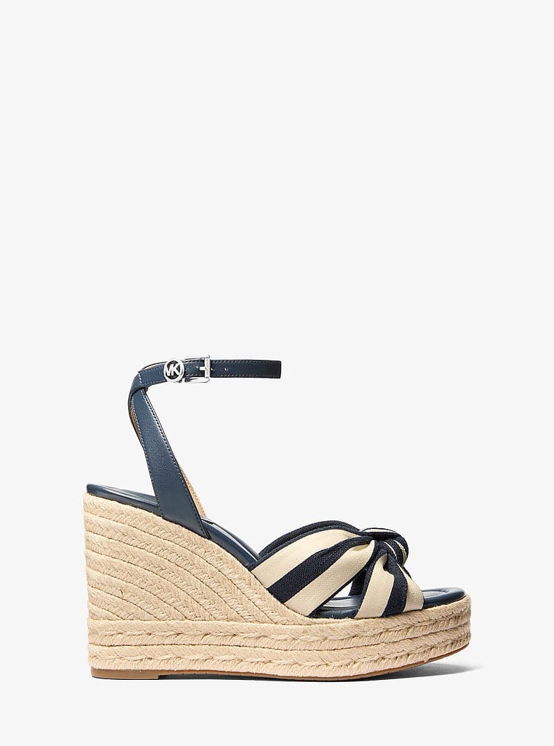 Michael Kors Elena Striped Linen Blend Wedge Sandal