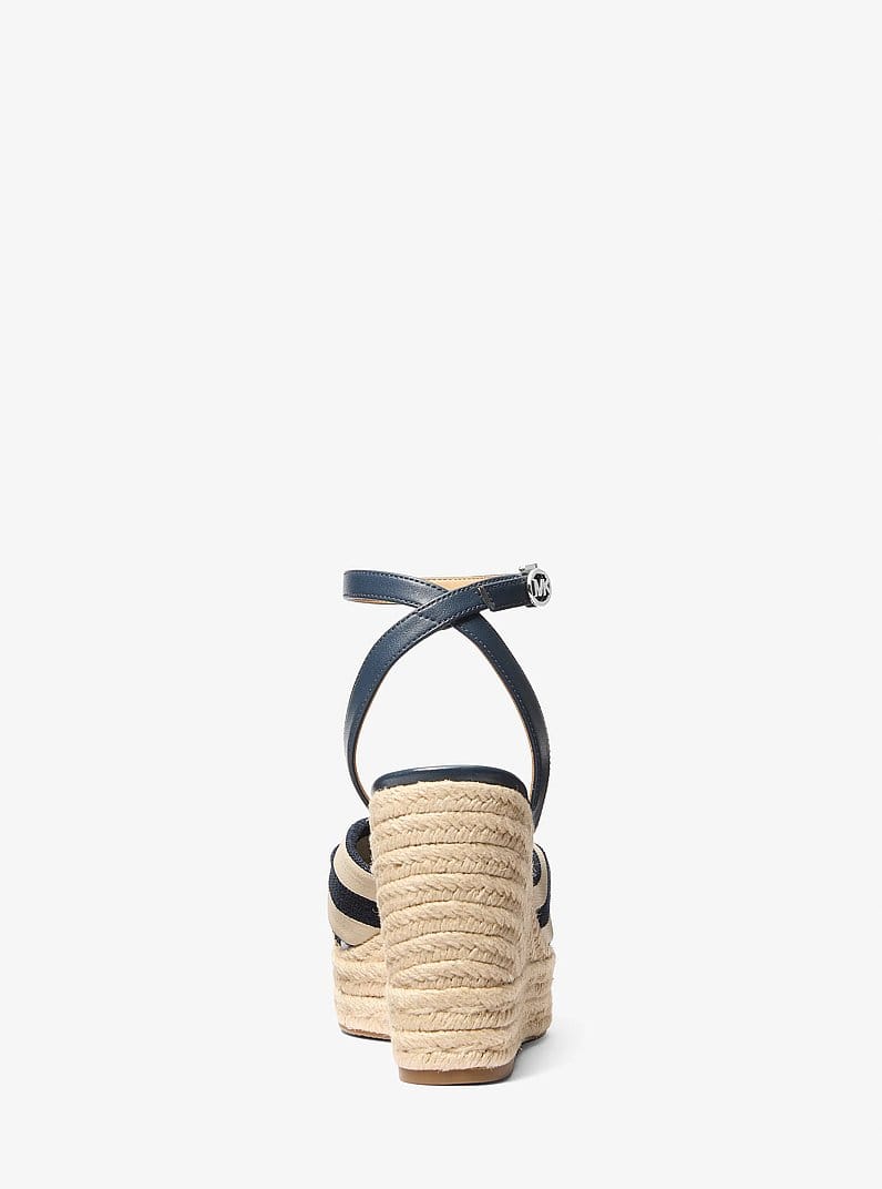 Michael Kors Elena Striped Linen Blend Wedge Sandal