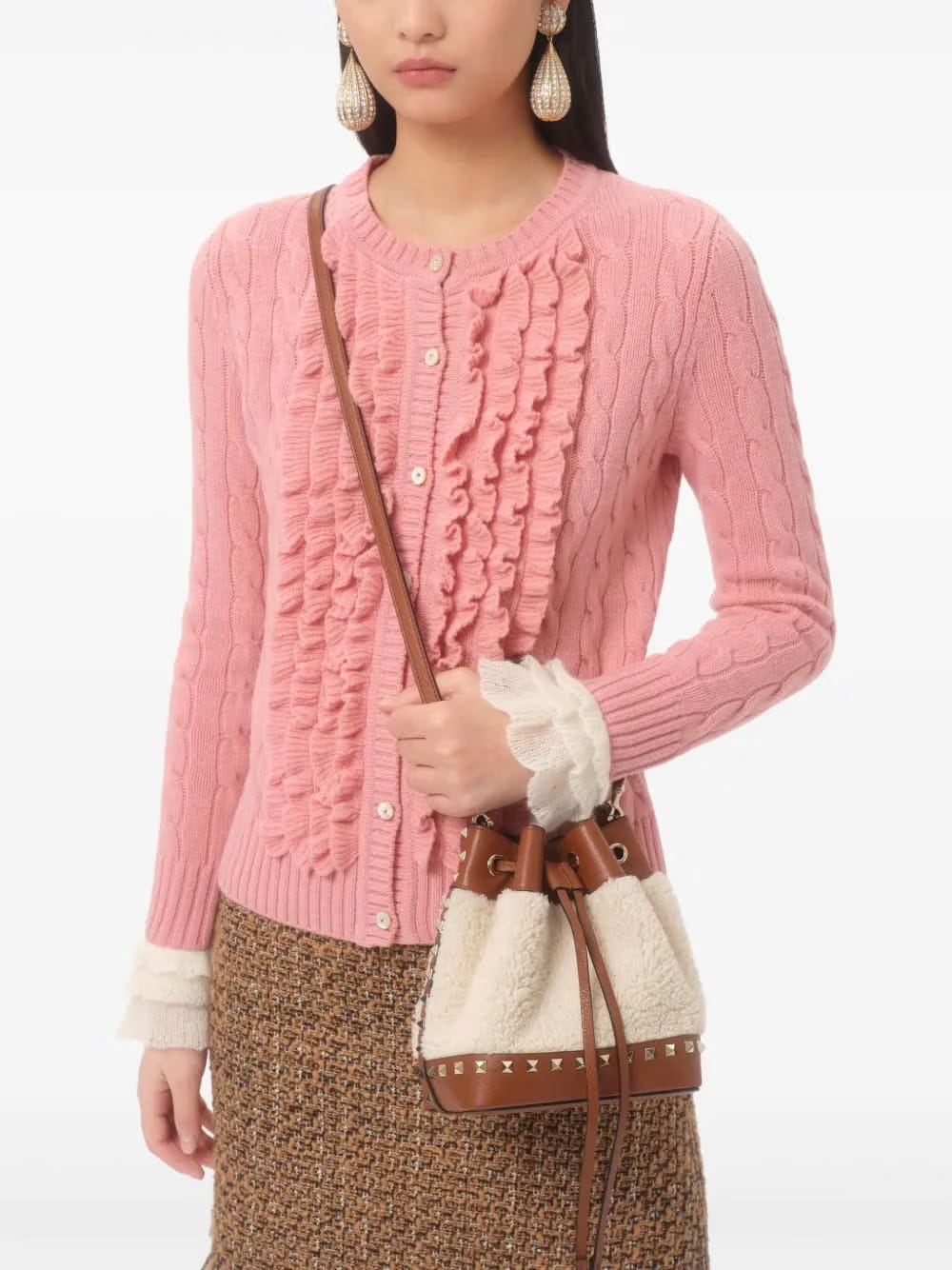 Rockstud shearling bucket bag