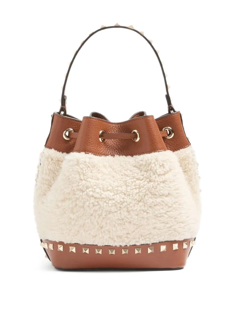 Rockstud shearling bucket bag
