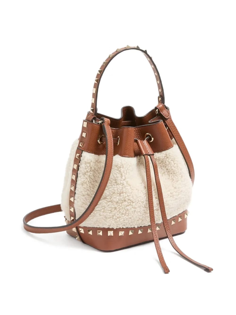 Rockstud shearling bucket bag