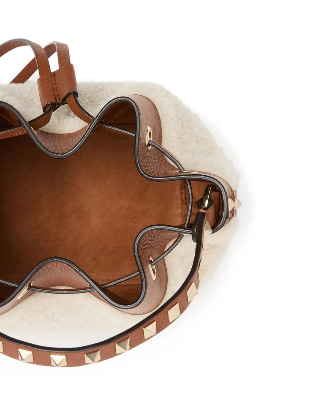 Rockstud shearling bucket bag