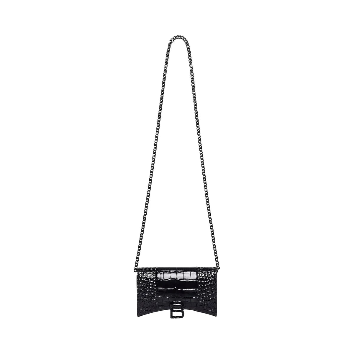 Balenciaga Hourglass Wallet With Chain Crocodile Embossed With Rhinestones