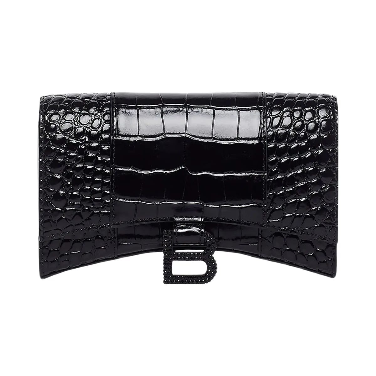 Balenciaga Hourglass Wallet With Chain Crocodile Embossed With Rhinestones